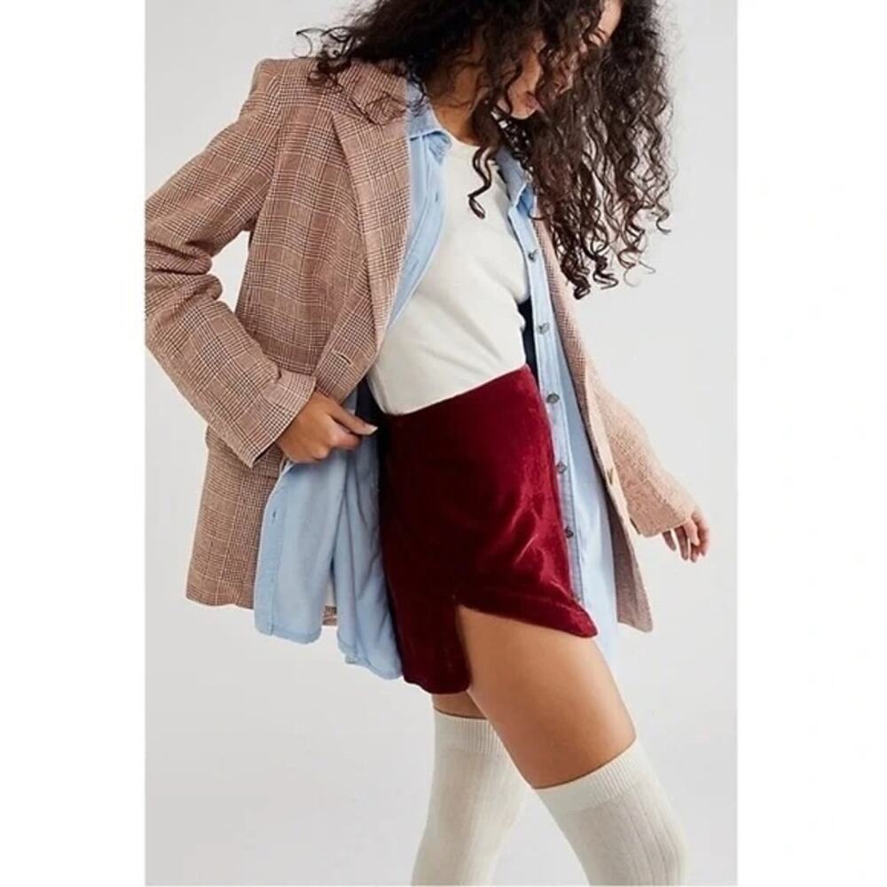 Free People Burgundy Velvet Mini Skirt